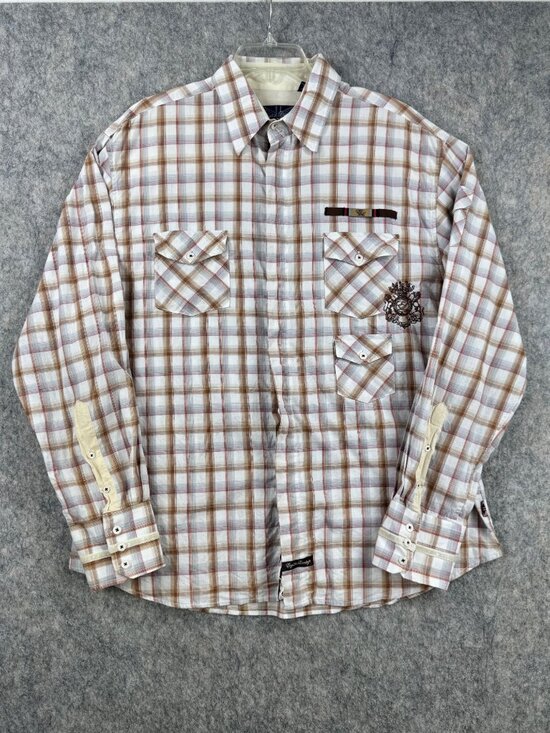 English Laundry Other - Vintage English Laundry Mens Plaid Shirt French Cuff Embroidered Sz XXL Cotton